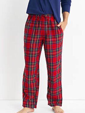 NWT - LANDS END - Men's Flannel Pajama Pants - Rich Red Multi Tartan - SIZE M